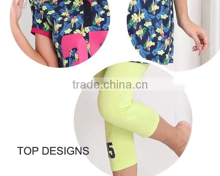 WOMEN SUMMER FASHION PAJAMAS S/S POLO TOP + LEGGING PYJAMAS WHOLESALE