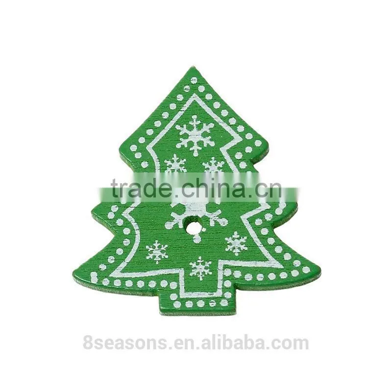 Handmade 3.2cmx3cm Snowflake Christmas tree Two Holes Wood Button for Decorating