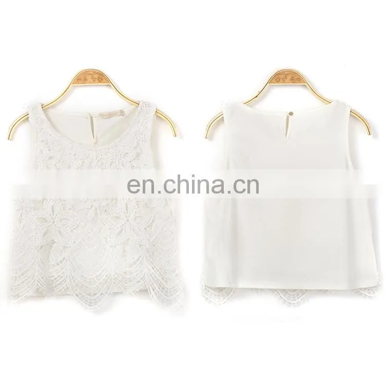 Wholesale Women Sexy White Lace Sleeveless Crop Tops