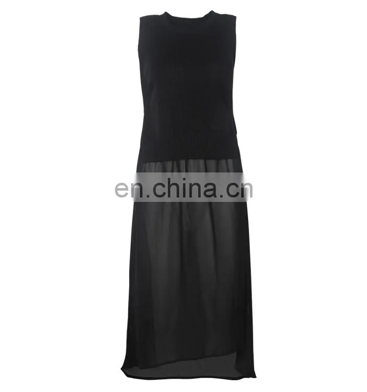 knitwear manufacturer cashmere wool sweater splicing chiffon long frog dress