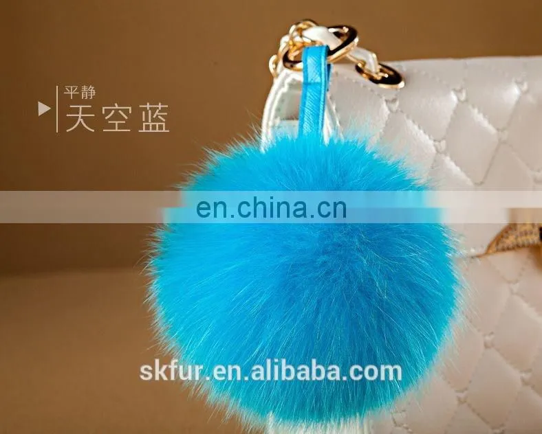 Factory wholesale high quality fox fur pom pom keychain/fox fur pompon keychain