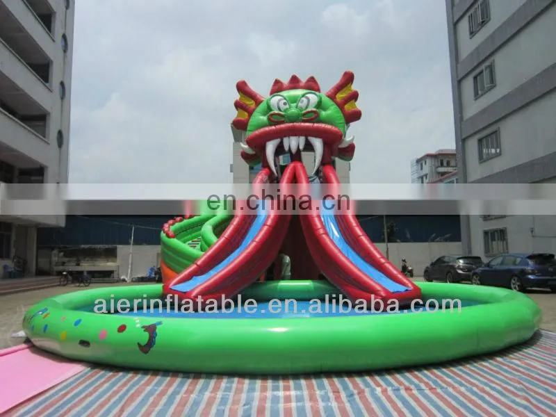 China hot sales giant Inflatable Dragon Pool with double Slides