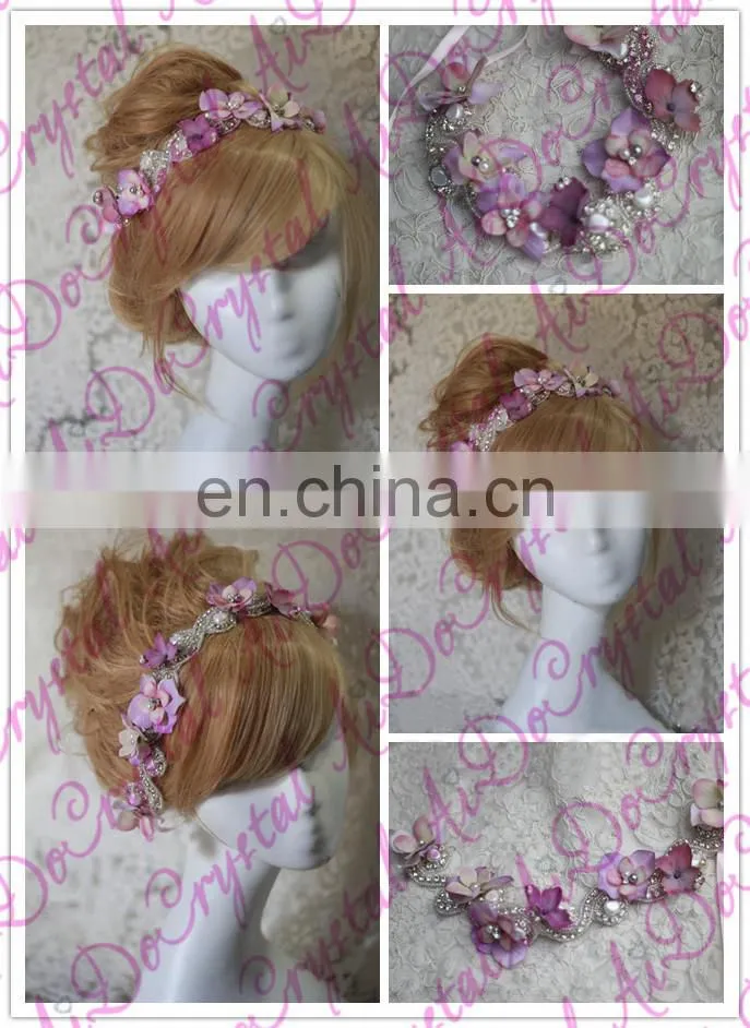 Aidocrystal pink flower pearl lace headband bridal wedding fascinators women hair accessories