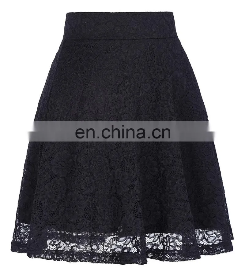 Kate Kasin Women Ladies Floral Pattern Lace Skirt A-Line Black Mini Skirt KK000445-1