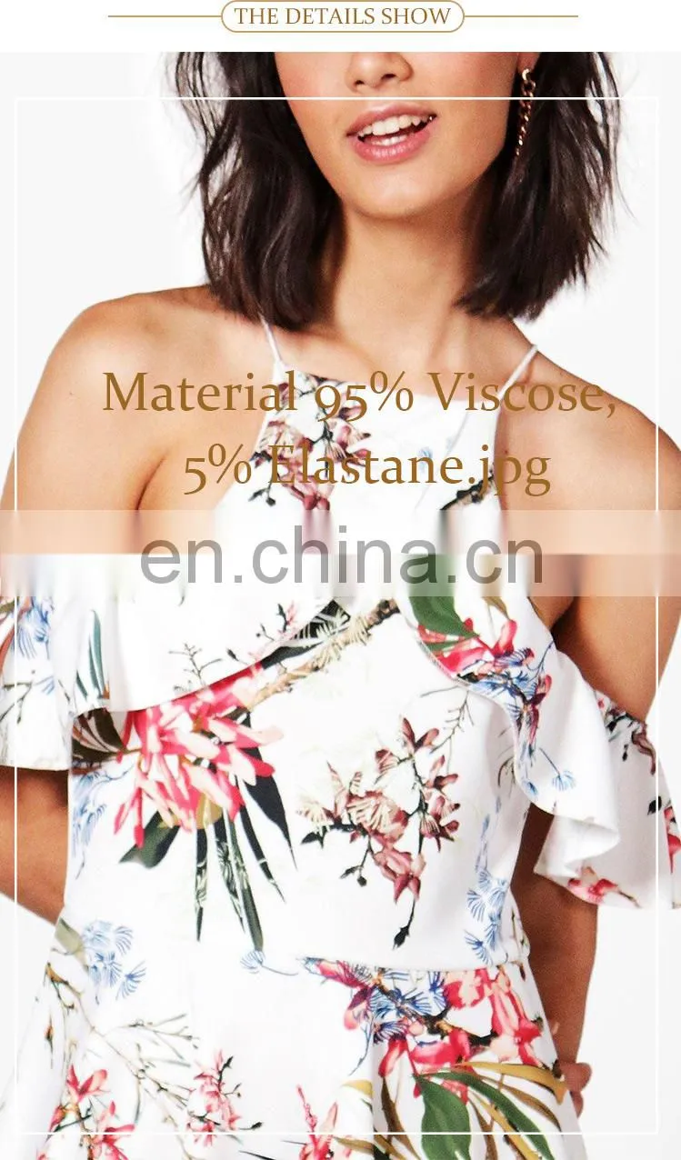 summer beach print Floral cold shoulder women mini skater dress