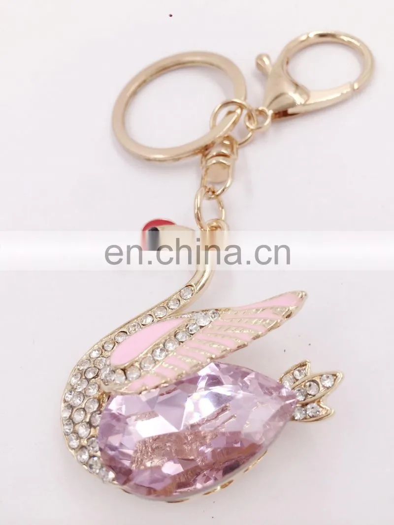 Swan Goose Keyring Animal Lovely Rhinestone Crystals Purse Bag Key Chain