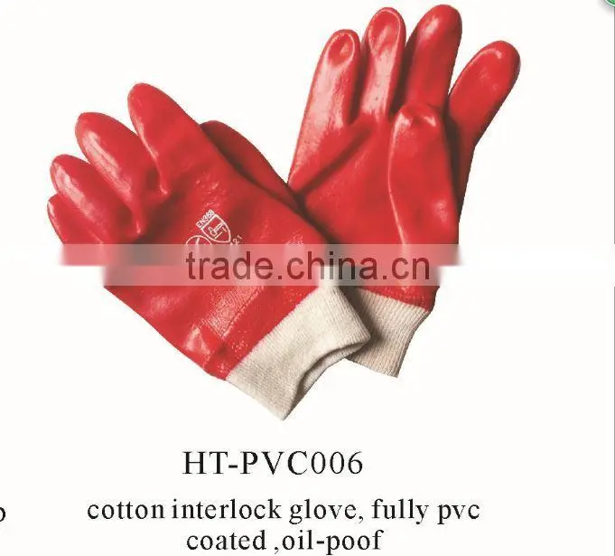 worker/PVC gloves oil proof industrial gloves oil industrial RED PVC coated cotton interlock gloves wholesale alibaba