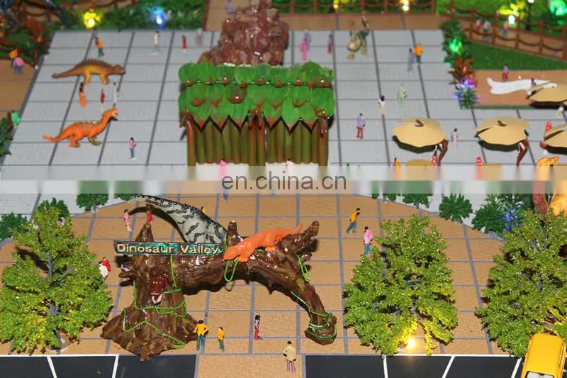 Dinosaur park architectural maquette for real estate & construction display with miniature people