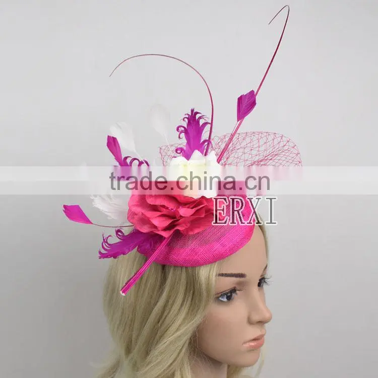 Wholesale Wedding Headpiece Sinamay Hat Fascinator Base Hat With Feather and Veil