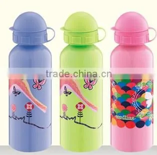 kids aluminum sports water bottle with round cap and cartoon printing