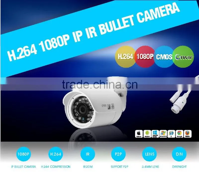 H.264 2.0MP cmos image sensor full hd cctv camera Color IR Mini Bullet network camera ip