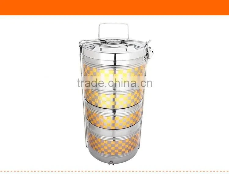 guangdong stainless steel tiffin lunch box/ 4 layers thermal metal food carrier/ hand pot