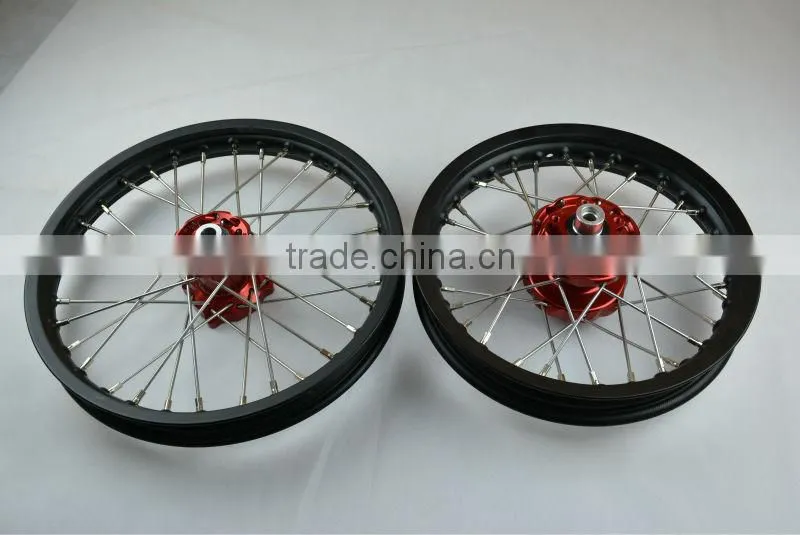 One Set Of KTM 50 Assembly Wheel With Red Color Hubs And Black Rims