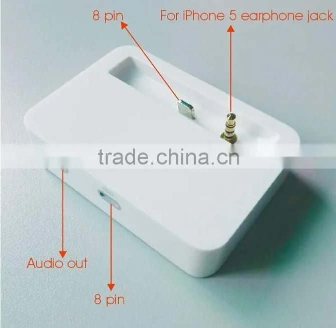 Potable stylish Docking Station, base charger, for iPhone 5/5S with 3.5mm audio output