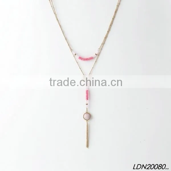 Lt.Amethyst druzy rope pendant necklace with gold necklace