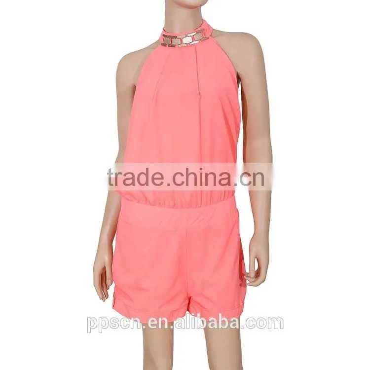 Custom made Adult pink elegant slim fit Clubwear Party Trouser women woven jumpsuit