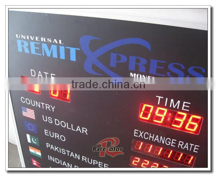 Wall Mouted Aluminum Fram LED currency exchange rate board display/led exchange rate panel with 45cm single moving message