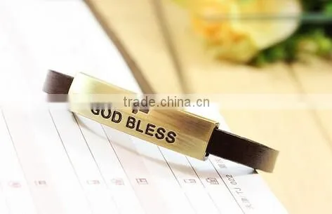 >>New arrival God bless cross leather bracelet/