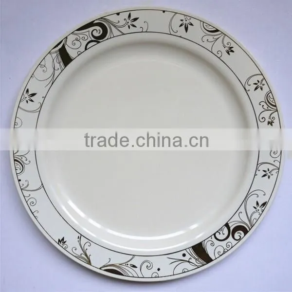 10 Pack -White with Silver Round Disposable Plastic Plate
