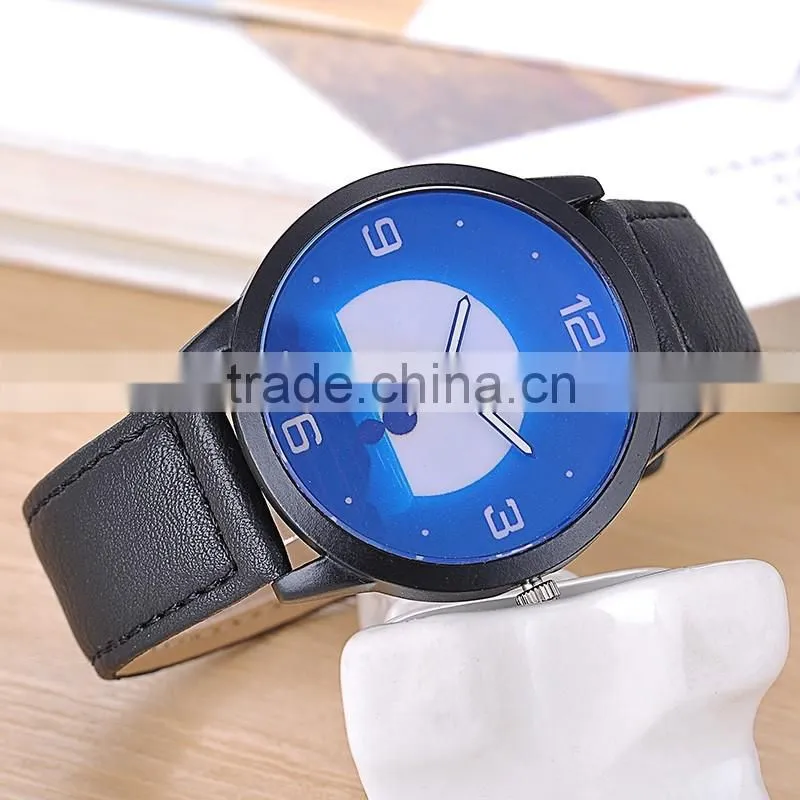 Low MOQ Black Leather Strap Buckcle Quartz Watch
