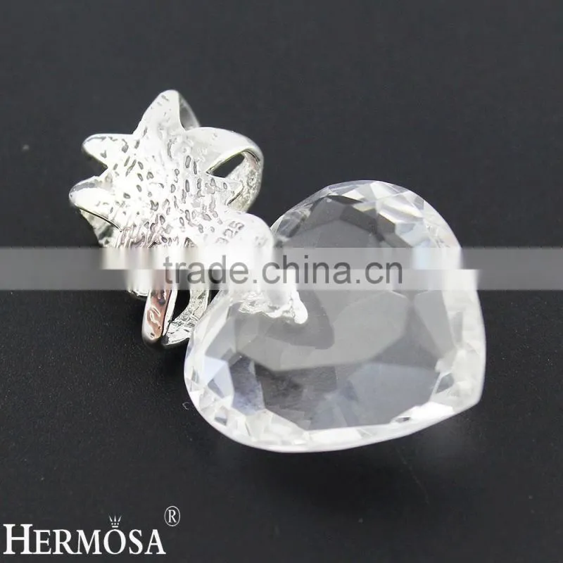 Hermosa Jewelry Love Heart Crystal Topaz Girls Costume Party Silver Pendant