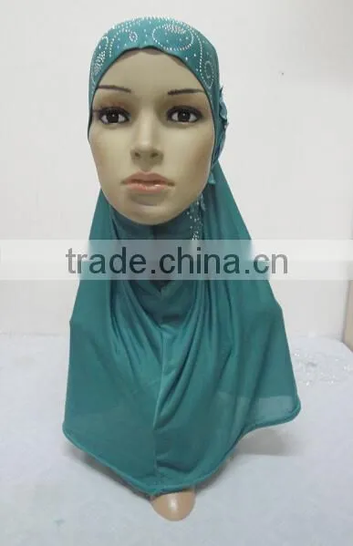 H274 latest one piece instant hijab with lace and rhinestones,muslim scarf