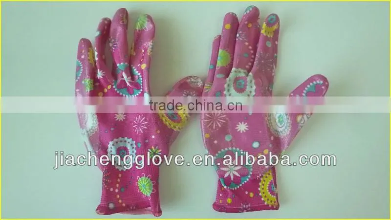 JSN1521, Nitrile Coated Gloves , disposable nitrile gloves; colored nitrile gloves, garden gloves