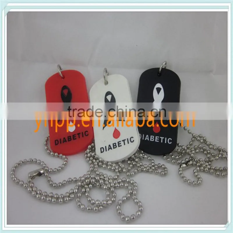 Custom MEDICAL Allergy DIABETIC Silicone Dog Tag Pendant Ballchain Necklace