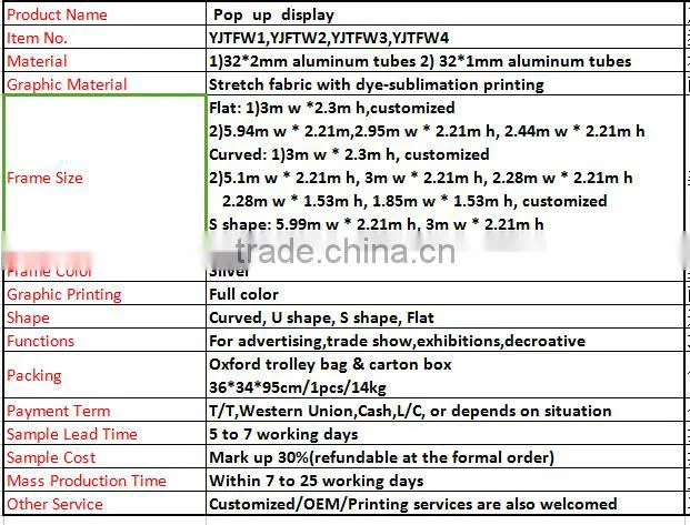 3*3 backdrop fashionable Aluminium tube and tension cloth display