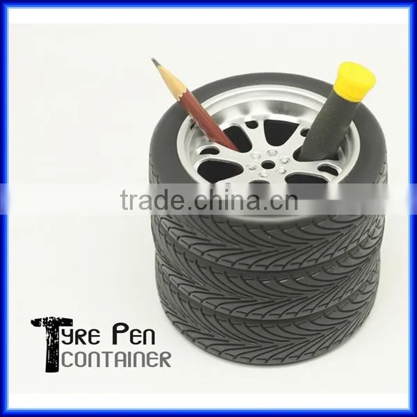 Hot sell black color resin school tire pen holder/office tyre pen container