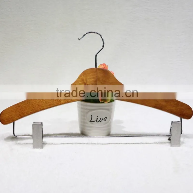 Durable elegant wooden clothes hanger with metal clips