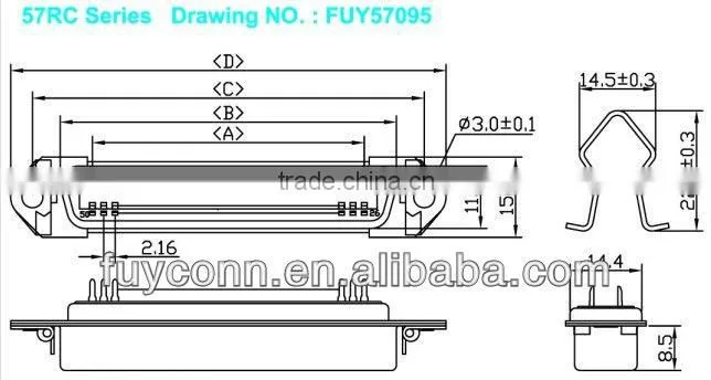 DDK Ribbon Solder Cup Contacts Female Receptacle Header Socket Centronics Connector Riveting Triangle Plate with Spring Latches