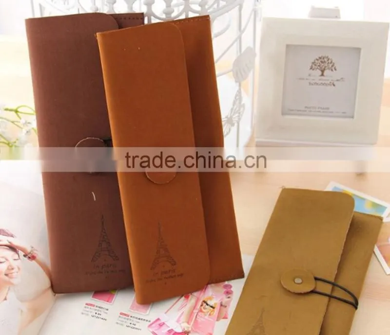 2016 retrostyle leather pencil case with flap cover