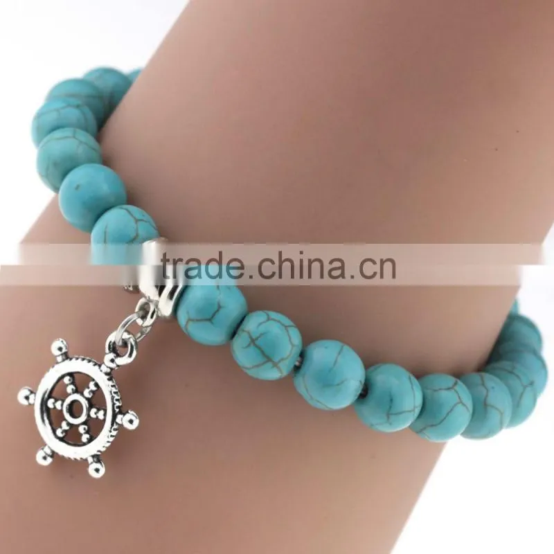 Wholesale Handmade Fashion Women Turquoise Popular Alloy Pendant Elasticity Bracelet