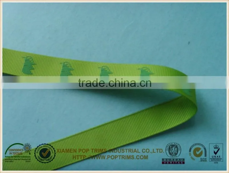 Green puff printed grosgrain ribbon