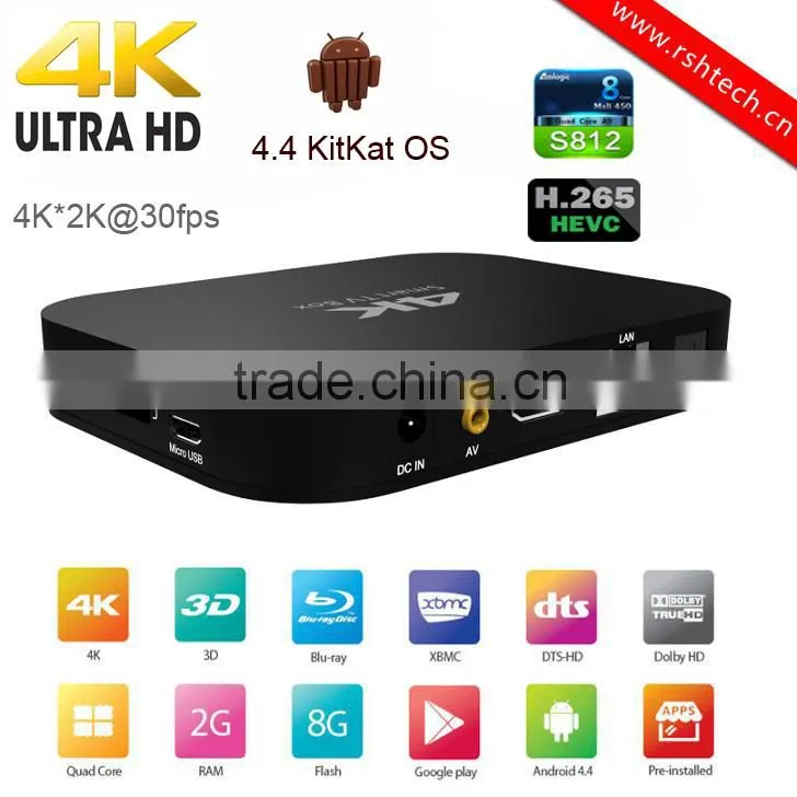The Best Consumer Electronics Android 4.4 TV Box with Amlogic S812 ,2GB/8GB,4K&2K 30fps ,Full Loaded KODI/XBMC