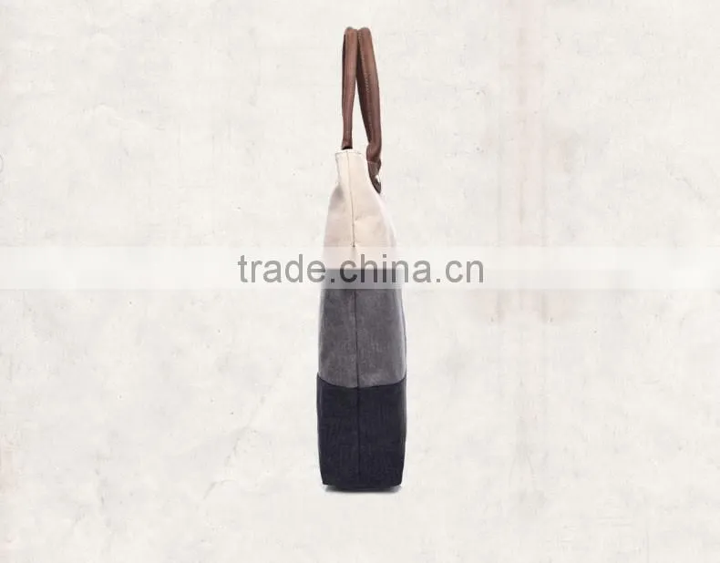 Hot sale high quality fashion cheap standard size canvas tote bag leather handle GW835