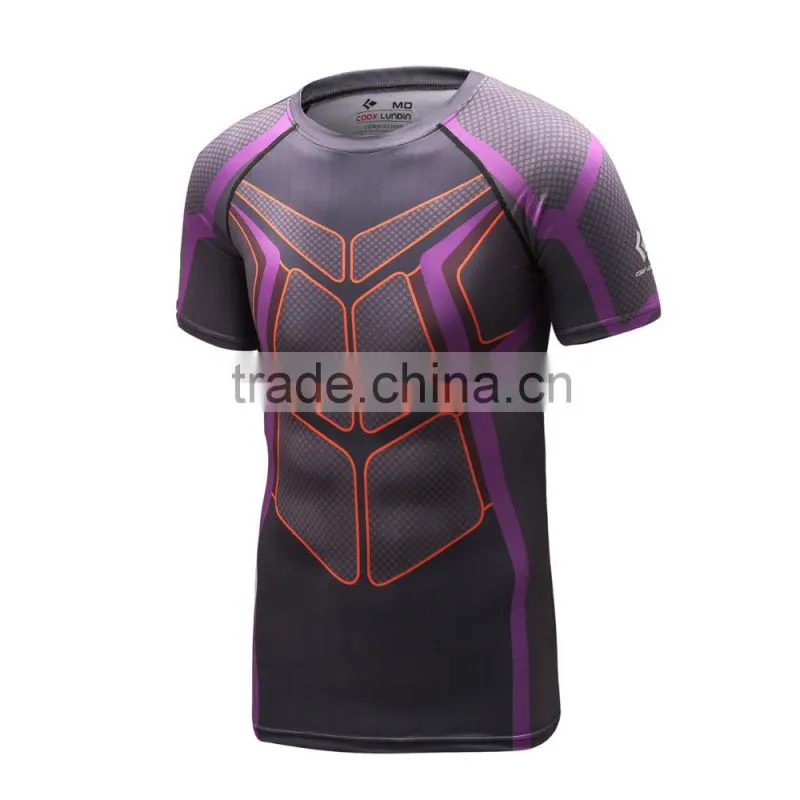 2016 New Design Online Wholesale Shop Gym Fintess Sport Printing T Shirts Fast Drying Fitness GYM Base Layer Tops