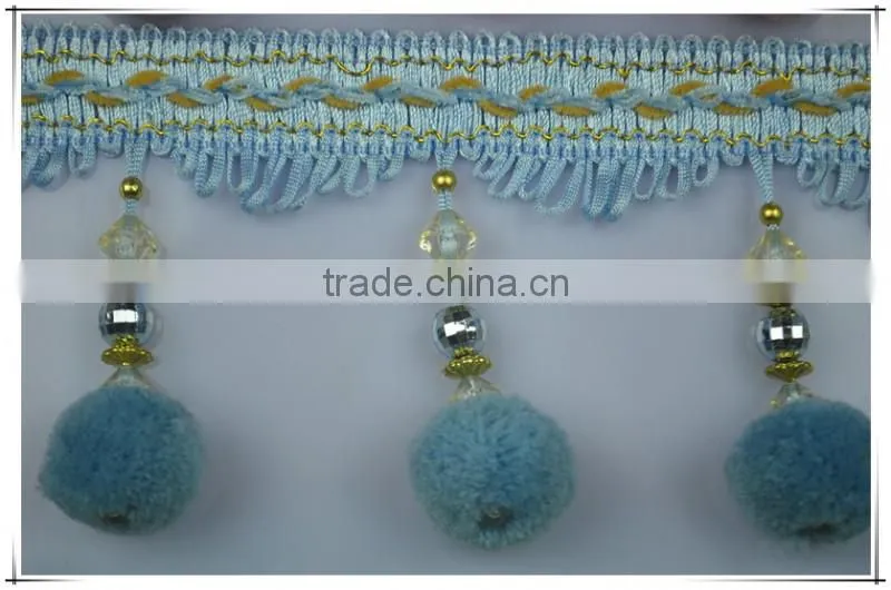 tassel fringe for curtain decorative tassel fringe with pom-pom