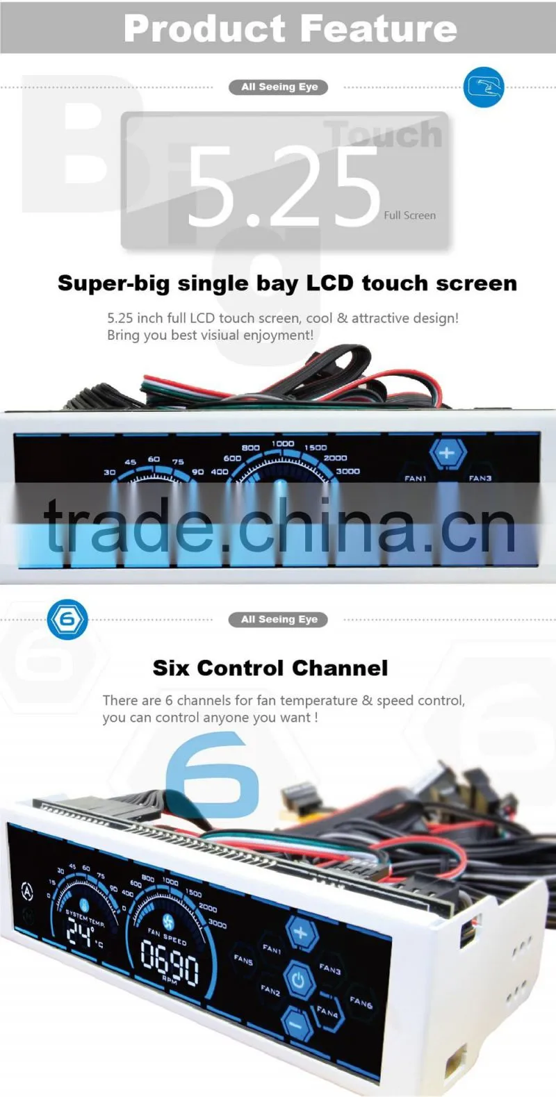 computer fan con-100L 6 Chatroller fan speed controller gaming fan 5.25 touch LCD display Liquid Cooler pump Control