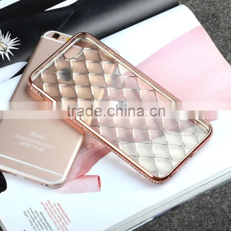 C&T 3D Sparkling Glitter Clear Diamond Grid Soft TPU Plating Mobile Phone Case for iPhone 6S