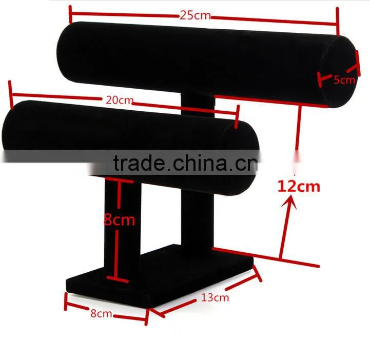 Hot sale Tier Black Velvet Bracelet Chain Watch T-Bar Rack Jewelry Organizer Hard Display Stand Holder