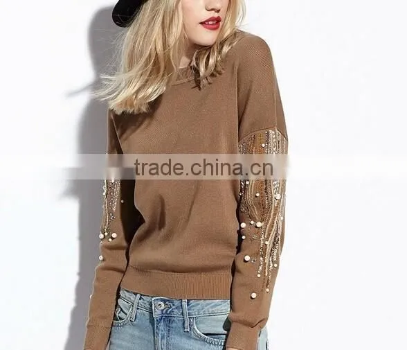Women Fashion Knit Pullover Bead Sweater