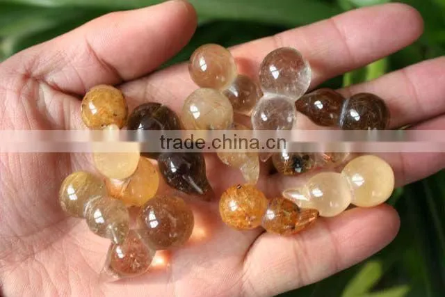 Rare Rutilated Quartz Rock Crystal GOURD Carving