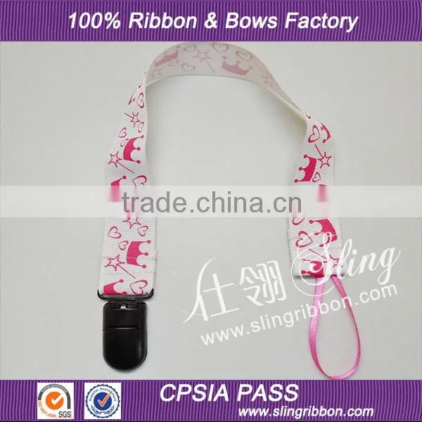 Printed Grosgrain Ribbon Baby Pacifier Clip