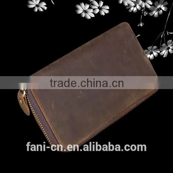 First layer cowhide leather zipper wallet with high quality for men