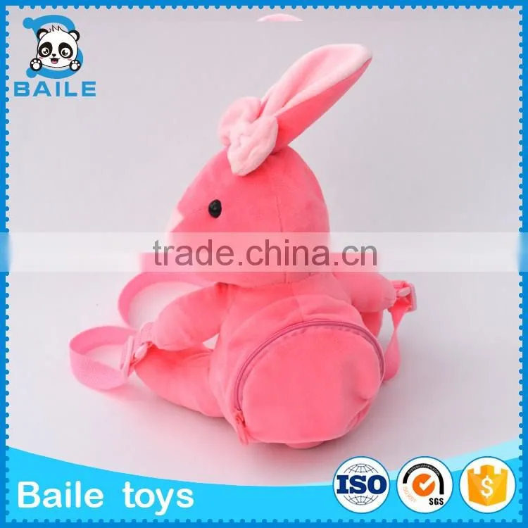 Custom plush pink rabbit kids and baby backpack