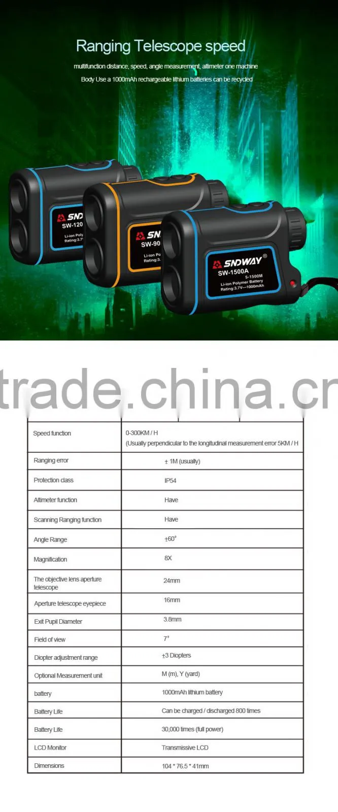 China Multifunction RS232 Long Laser Distance Meter 1500m laser Golf Hunting Rangefinder