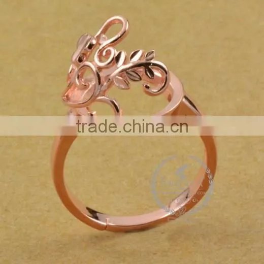 12mm 925 sterling silver rose gold leaf branch round bezel ring base blank supplies DIY findings 1216004