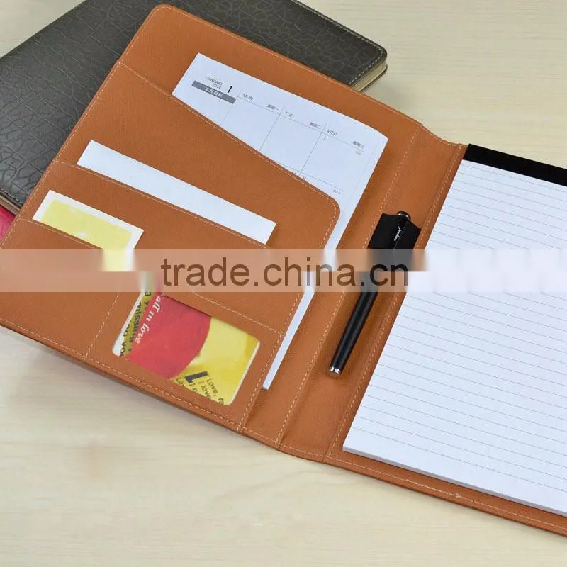 professional handmade pu leather A4 folder executive writing pad portfolio stationery document organizer with memopad holder